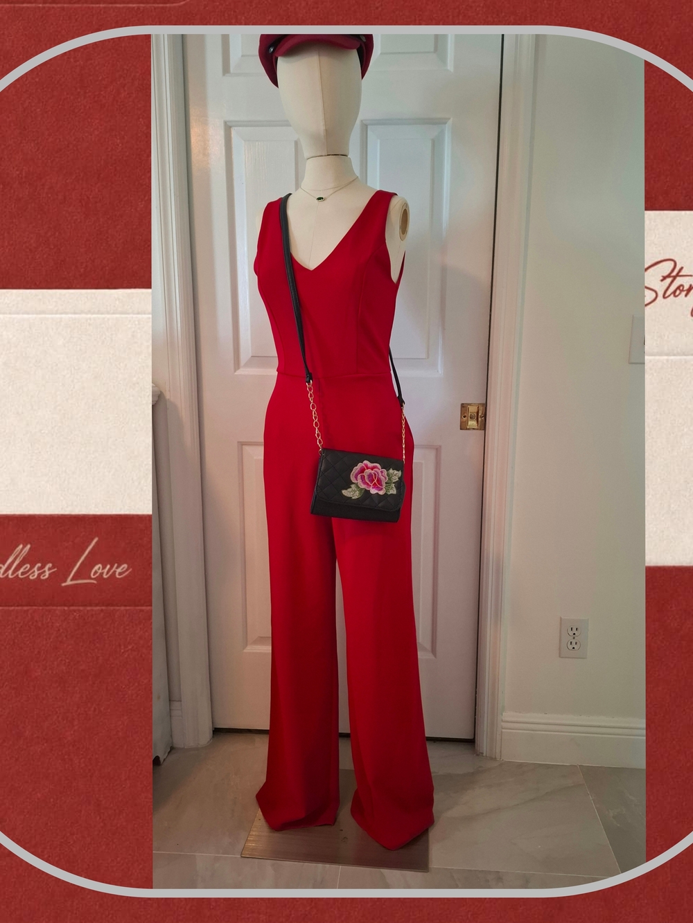 Crystal Sky Red V-Neck Wide-Leg Jumpsuit
